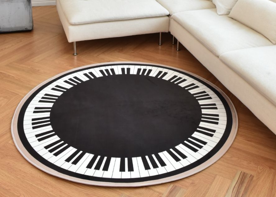 Round Piano Area Rug Floor Music Studio Room Cafe Carpet